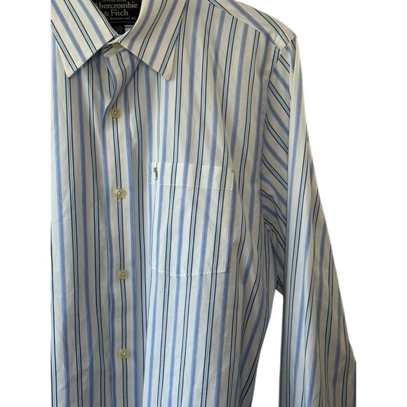 Abercrombie & Fitch MUSCLE White & Blue Stripe Button Up Shirt Men's Large - Picture 3 of 7